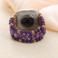 Amethyst Beaded Handmade Stretch Bracelet Watch Band