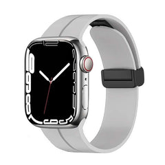 Magnetic Silicone Watch Band with Adjustable Folding Clasp, Compatible with Apple Watch Series 9/8/7/6/SE/SE2/5/4/3/2/1