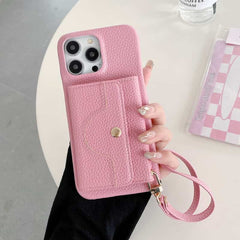 Wallet Phone Case with Lanyard and Mirror for iPhone 15 Series