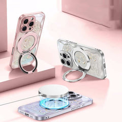 Rose Pink Wavy Shell Texture Rabbit Magsafe (Magnetic) Stand Phone Case for iPhone 14 Series