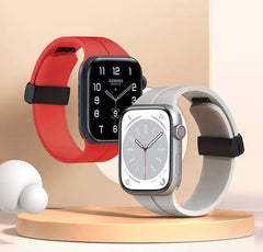 Magnetic Silicone Watch Band with Adjustable Folding Clasp, Compatible with Apple Watch Series 9/8/7/6/SE/SE2/5/4/3/2/1