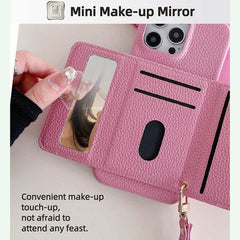 Wallet Phone Case with Lanyard and Mirror for iPhone 13 Series