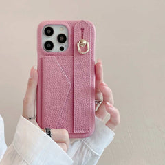 Wallet Card Holder Phone Case with Wrist Strap for iPhone 15 Series