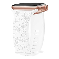 Engraved Pattern Silicone Watch Bands Straps with Butterfly Clasp