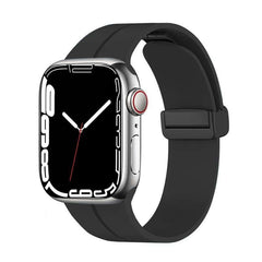 Magnetic Silicone Watch Band with Adjustable Folding Clasp, Compatible with Apple Watch Series 9/8/7/6/SE/SE2/5/4/3/2/1