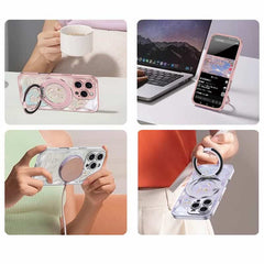 Rose Pink Wavy Shell Texture Rabbit Magsafe (Magnetic) Stand Phone Case for iPhone 16 Series