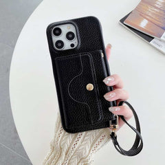 Wallet Phone Case with Lanyard and Mirror for iPhone 16 Series