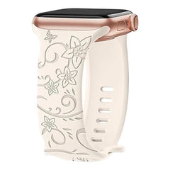 Engraved Pattern Silicone Watch Bands Straps with Butterfly Clasp