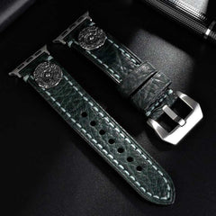 Handcrafted Vintage Leather Strap with Embossed Button Stud