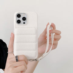 Down Jacket Wallet Card Holder Phone Case with Lanyard for iPhone 15 Series