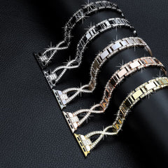 Adjustable Chain Length X-Shaped Faux Diamond Inlaid Watch Band