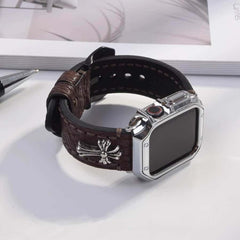 Litchi Grain Leather Strap with Cross Flower