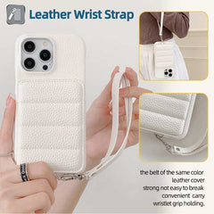 Down Jacket Wallet Card Holder Phone Case with Lanyard for iPhone 11 Series