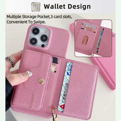 Wallet Phone Case with Lanyard and Mirror for iPhone 16 Series