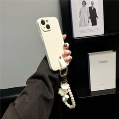 Camellia Flower and Puppy Pearl Charm Leather Crossbody Lanyard Phone Case for iPhone 11 Series