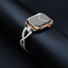 Adjustable Chain Length X-Shaped Faux Diamond Inlaid Watch Band